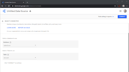 google data studio mongoDB: connect button